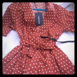 terracotta polka dot tea dress